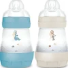 2 biberons Easy Start anti-colique 160ml Océan+Sable Tétine débit 1|MAM