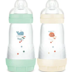 Sale MAM 2 biberons Easy Start anti-colique 260ml Menthe+Coton Tétine débit 2