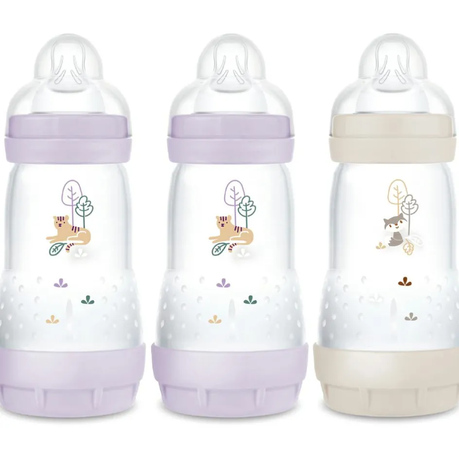 Hot MAM 3 biberons Easy Start 260ml Lilas+Lilas+Sable Tétine débit 2 - Reconditionné