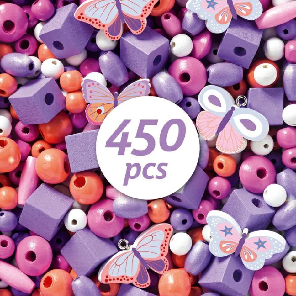 450 perles en bois Papillons|Djeco Discount