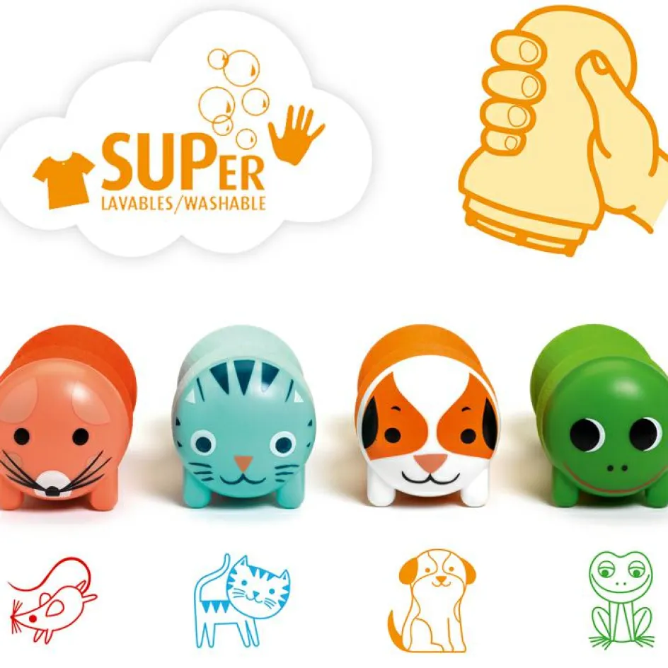 4 tampons auto-encreurs Animaux du jardin|Djeco Discount