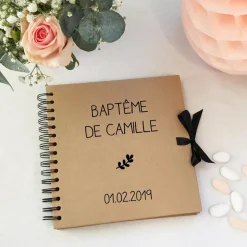 Album photo baptême personnalisable kraft et noir (20 x 20 cm)|Les Griottes Best