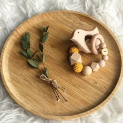 Discount Tata Lucette Anneau de dentition en bois Oiseau moutarde et beige (personnalisable)