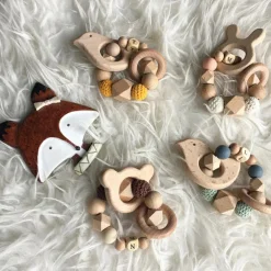 Anneau de dentition en bois Oiseau mint et ardoise (personnalisable)|Tata Lucette Sale