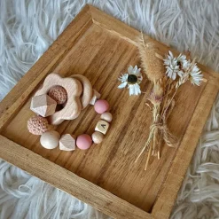 Tata Lucette Anneau de dentition fleur sable et vieux rose (personnalisable)