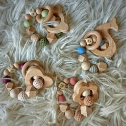 Tata Lucette Anneau de dentition fleur sable et vieux rose (personnalisable)