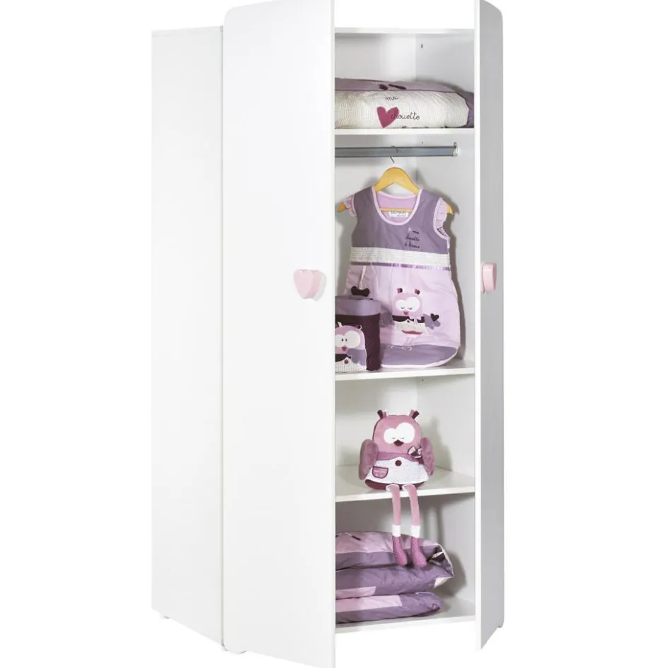 Armoire 2 portes New Basic Boutons coeur rose|Baby Price