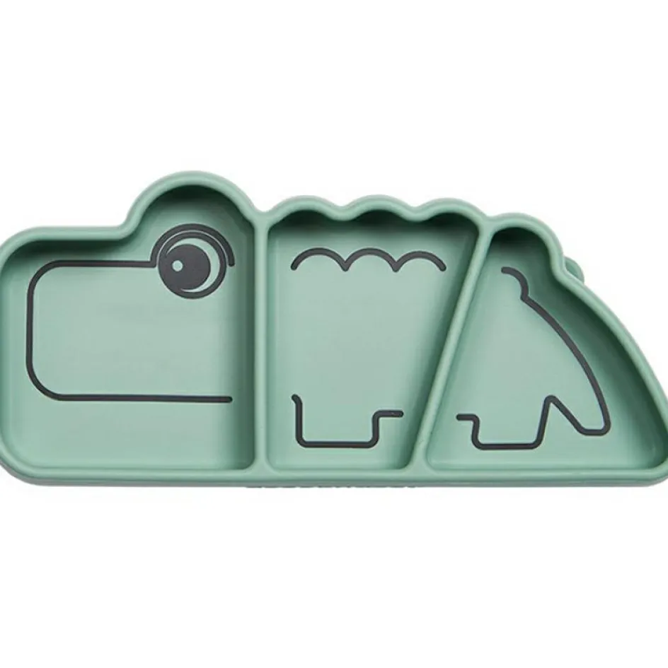 Assiette à compartiments antidérapante silicone Croco vert|Done by Deer Best