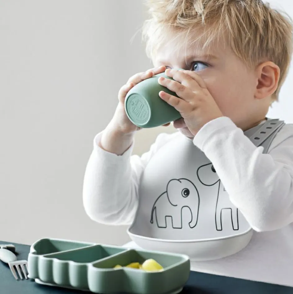 Assiette à compartiments antidérapante silicone Croco vert|Done by Deer Best