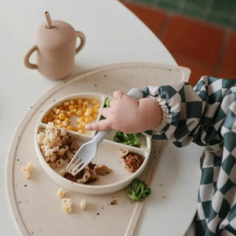 Assiette à compartiments en silicone avec ventouse Shifting Sand|Mushie Online