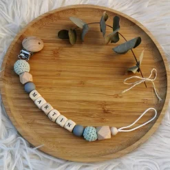 Best Tata Lucette Attache sucette en bois ardoise et mint (personnalisable)