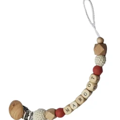 Attache sucette en bois brique et blanc (personnalisable)|Tata Lucette Online