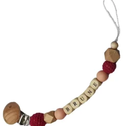 Attache sucette en bois framboise et rose pâle (personnalisable)|Tata Lucette Hot