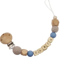 Attache sucette en bois gris et bleuet (personnalisable)|Tata Lucette Sale
