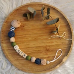 Clearance Tata Lucette Attache sucette en bois kaki et bleu nuit (personnalisable)