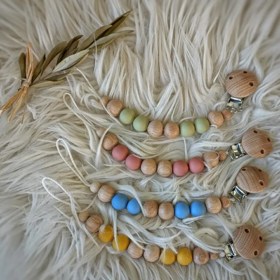 New Tata Lucette Attache sucette en bois Moon bleuet