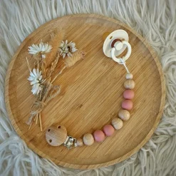 Attache sucette en bois Moon vieux rose|Tata Lucette Outlet