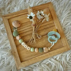 Sale Tata Lucette Attache sucette en bois olive et kaki (personnalisable)