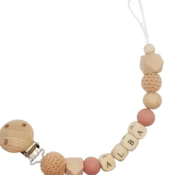 Attache sucette en bois sable et vieux rose (personnalisable)|Tata Lucette Hot