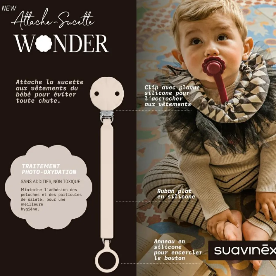 Sale Suavinex Attache sucette en silicone Wonder Mauve Chalk