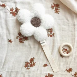 Attache tétine Fleur moumoute Ecru-Beige|Atelier Wagram Sale