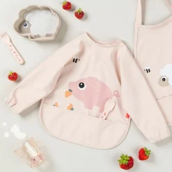 Bavoir à manches avec poche Tiny farm Rose|Done by Deer