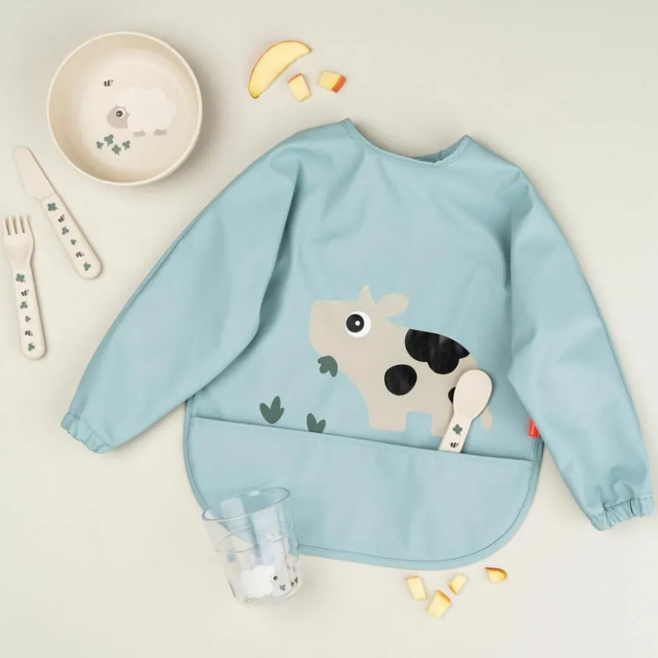 Best Done by Deer Bavoir à manches avec poche Tiny farm Bleu