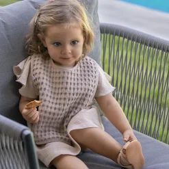 Bavoir à nouer en coton gaufré Latte|BB & Co Discount