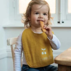 Bavoir à nouer Jaune moutarde (personnalisable)|Les Griottes