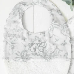 Best Tartine et Chocolat Bavoir à pression Toile de Jouy gris