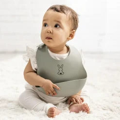 Hot Nattou Bavoir en silicone à poche vert sauge