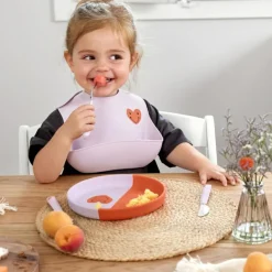 Bavoir en silicone Happy Rascals Coeur lavande|Lässig New