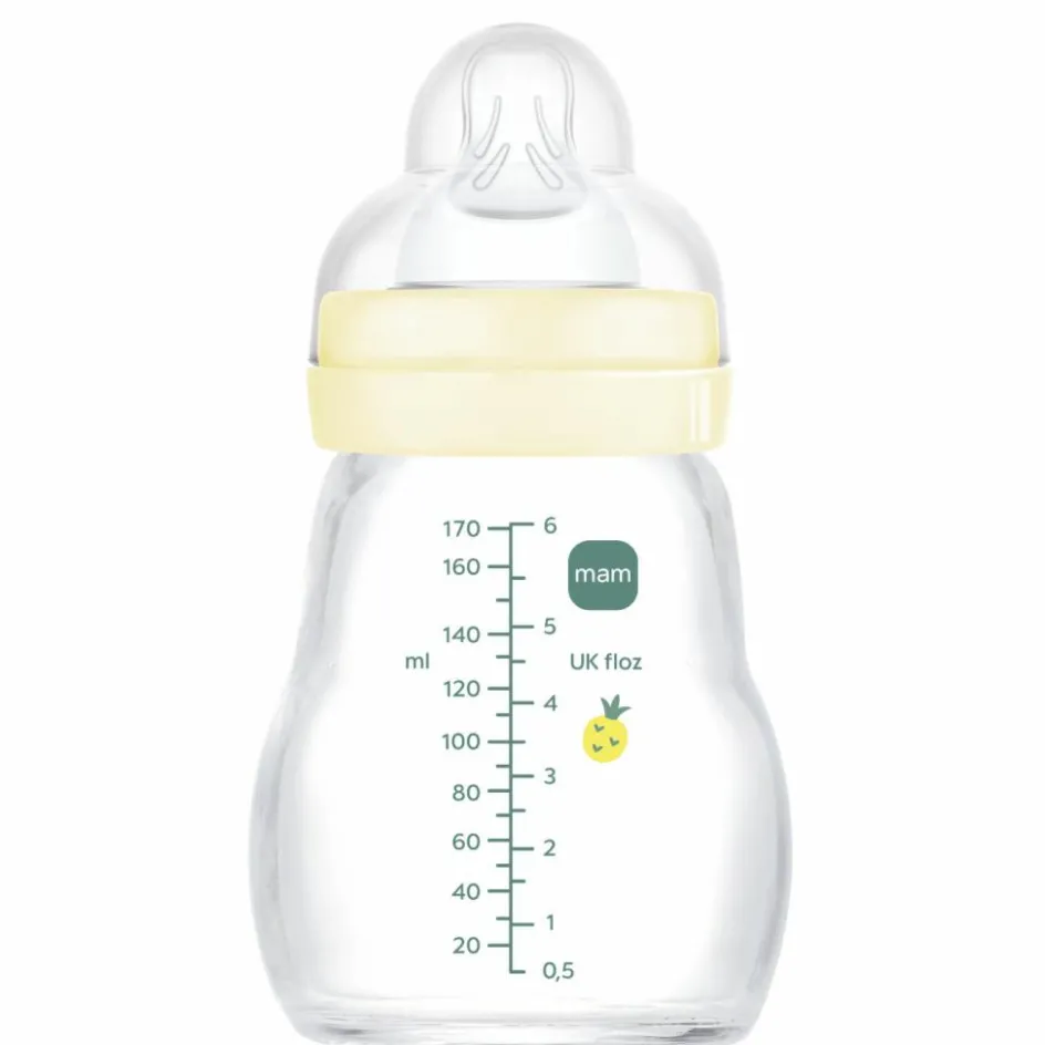 Best MAM Biberon verre 170 ml Pattern fruit jaune - Tétine Débit 2