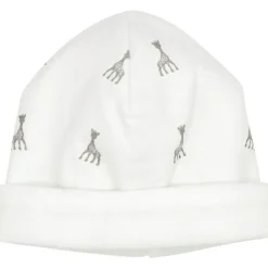 Trois Kilos Sept Bonnet de naissance en coton blanc Sophie la girafe (1-3 mois)