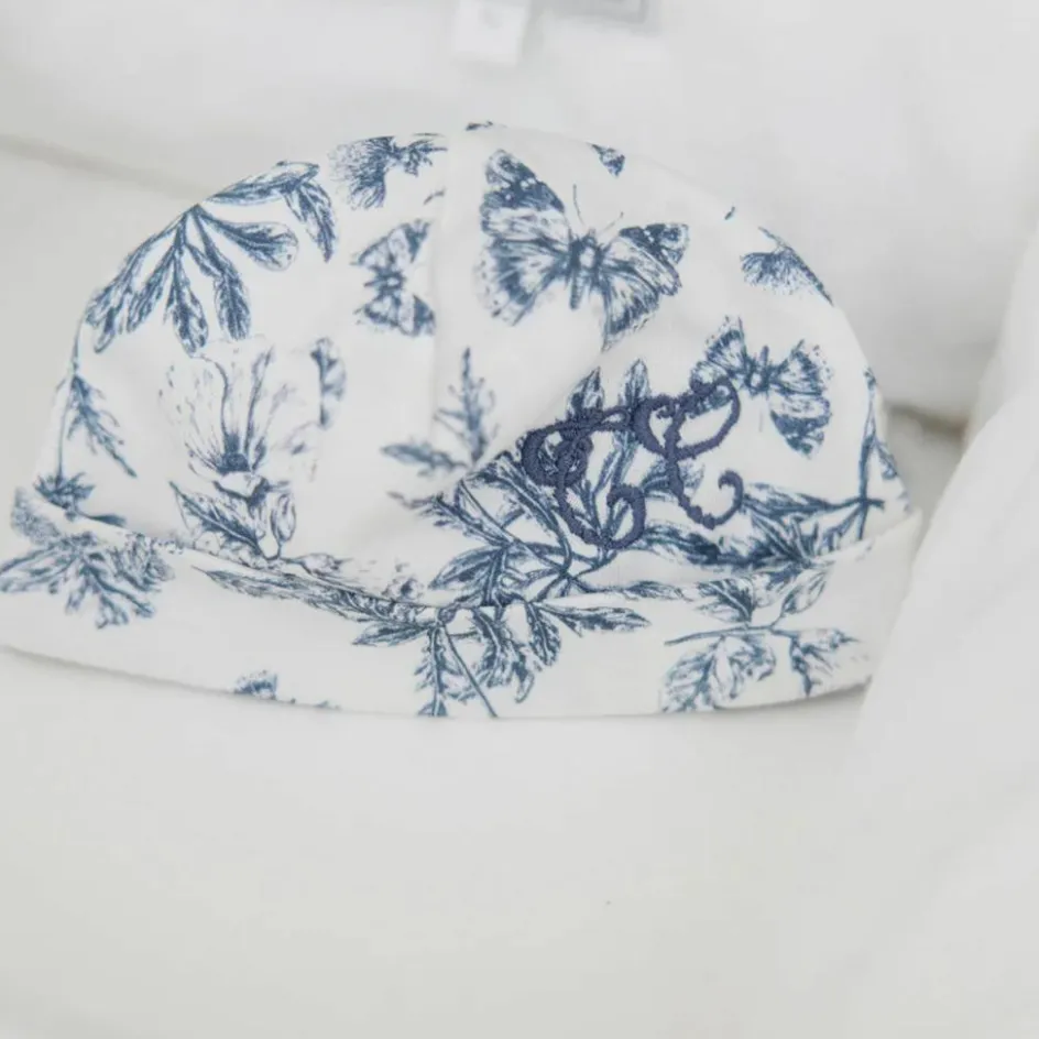 Bonnet de naissance Toile de Jouy bleu|Tartine et Chocolat Hot