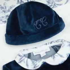 Bonnet de naissance Toile de Jouy bleu|Tartine et Chocolat Online