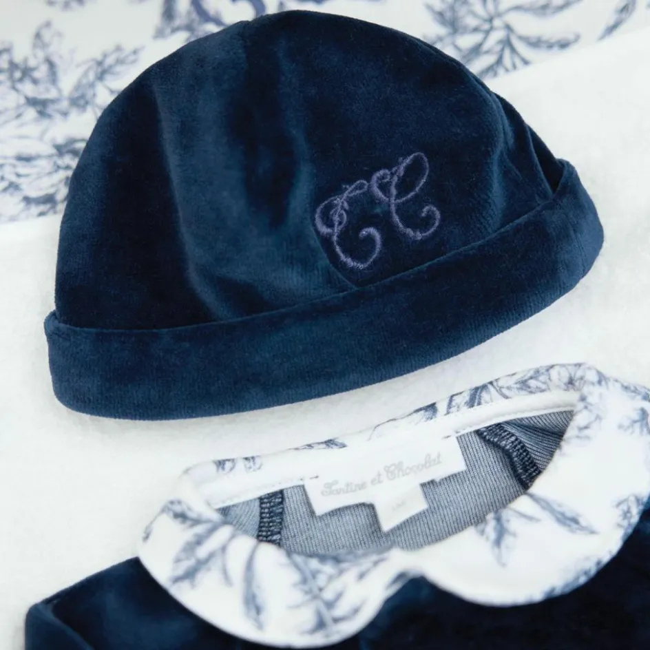 Bonnet de naissance Toile de Jouy bleu|Tartine et Chocolat Online