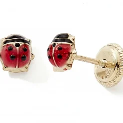 Boucles d'oreilles à vis Coccinelle (or jaune 9 carats)|Baby bijoux Outlet