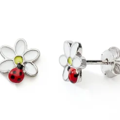 Boucles d'oreilles Coccinelle sur fleur (argent)|Baby bijoux New