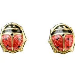Boucles d'oreilles coccinelle émaillée rouge et noir (or jaune 375°)|Daniel Crégut New