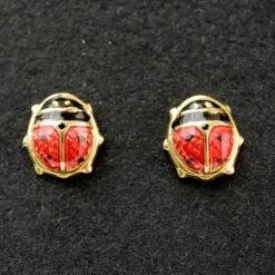 Boucles d'oreilles coccinelle émaillée rouge et noir (or jaune 375°)|Daniel Crégut New
