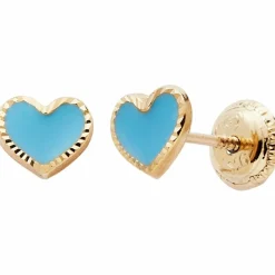 Boucles d'oreilles Cœur laqué Bleu (or jaune 375°)|Baby bijoux Clearance