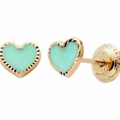 Boucles d'oreilles Cœur laqué Vert (or jaune 375°)|Baby bijoux Outlet