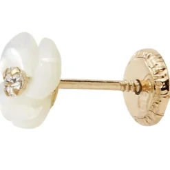 Boucles d'oreilles Fleur blanche nacrée (or jaune 375°)|Baby bijoux Outlet