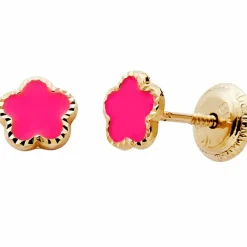 Best Baby bijoux Boucles d'oreilles Fleur laquée Fushia (or jaune 375°)