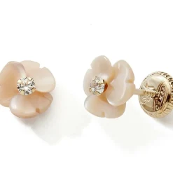 Baby bijoux Boucles d'oreilles Fleur rose nacrée (or jaune 375°)