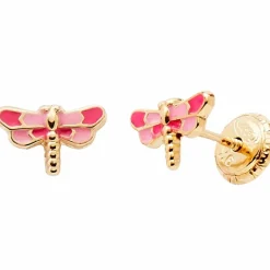 Boucles d'oreilles Libellule Rose (or jaune 375°)|Baby bijoux Online