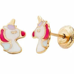 Boucles d'oreilles Licorne laquée Violet (or jaune 375°)|Baby bijoux New