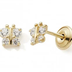 Baby bijoux Boucles d'oreilles Papillon zirconium (or jaune 375°)