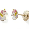 Clearance Baby bijoux Boucles d'oreilles tête de licorne colorée (or jaune 375°)
